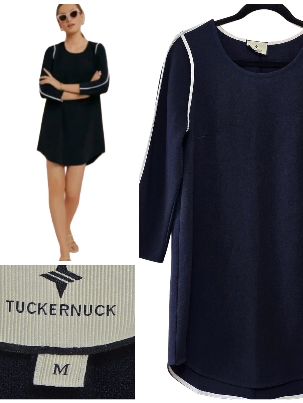 Tuckernuck Royal Shift Mini Dress Tunic Sz M Navy w/White Career Old Money